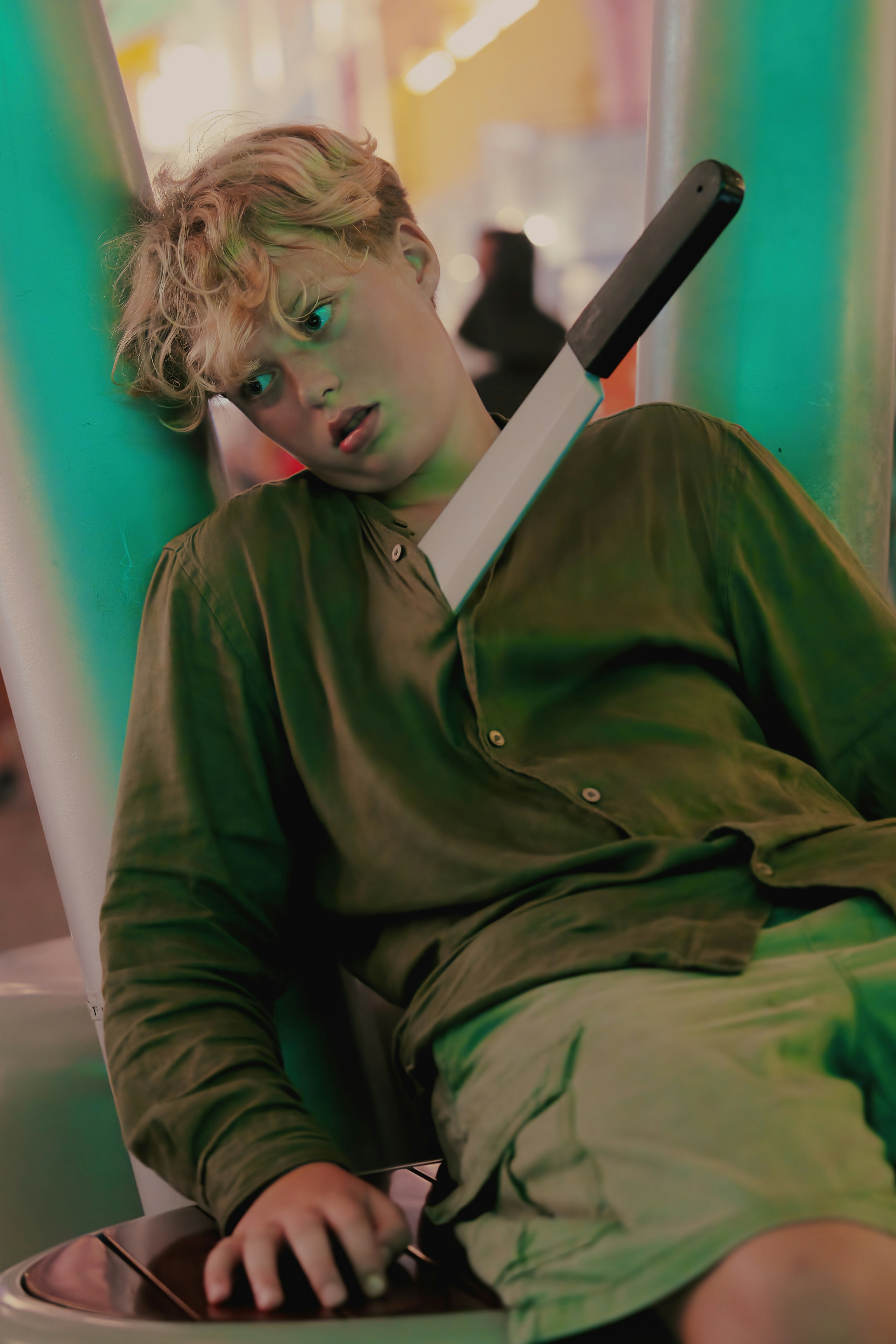 Boy with knife stuck in his neck