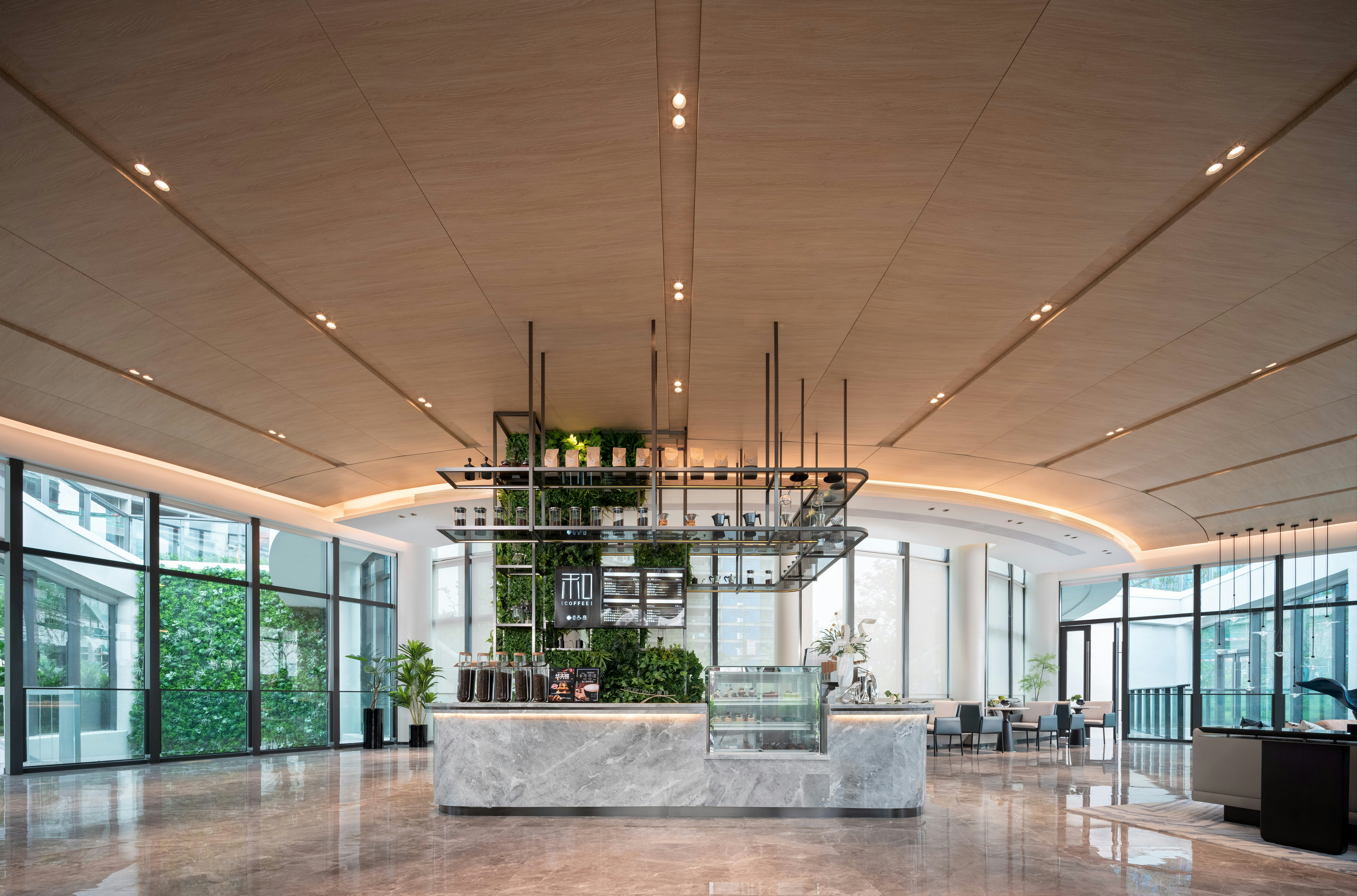 Modern lobby with coffee bar