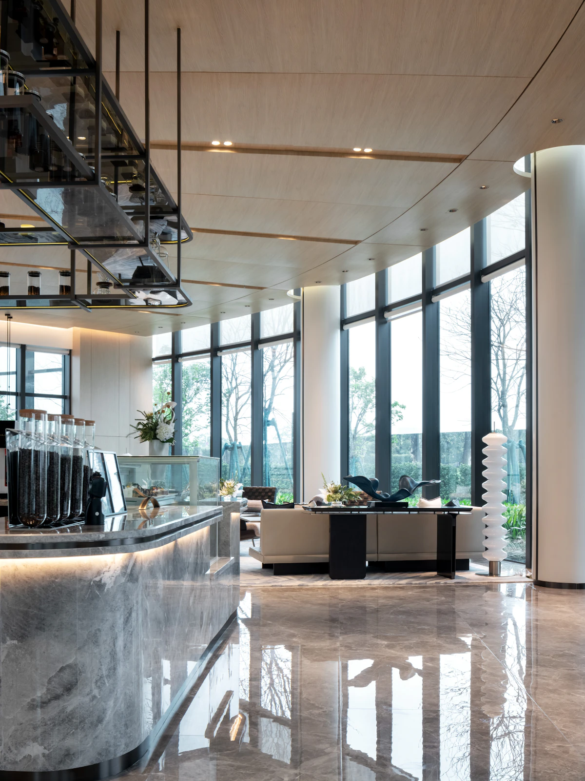 Refined modern hotel lobby interior