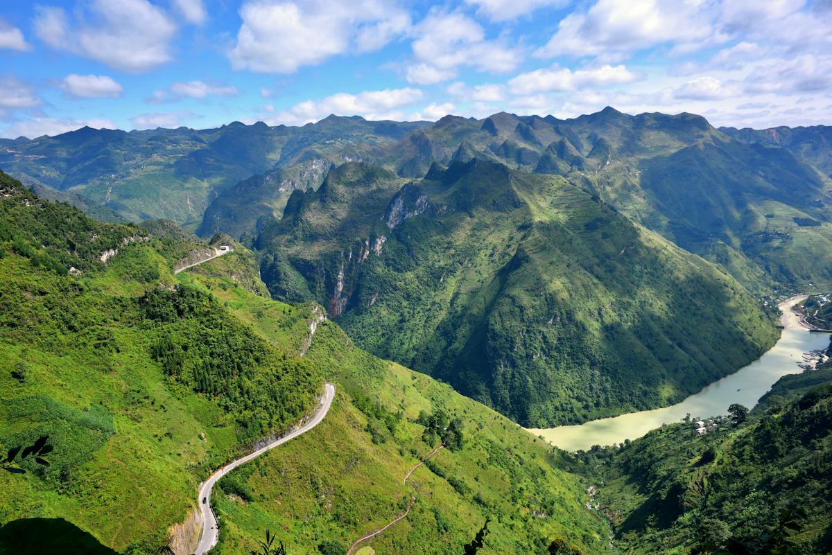 Terraced rice fields and mountain landscape of northern Vietnam