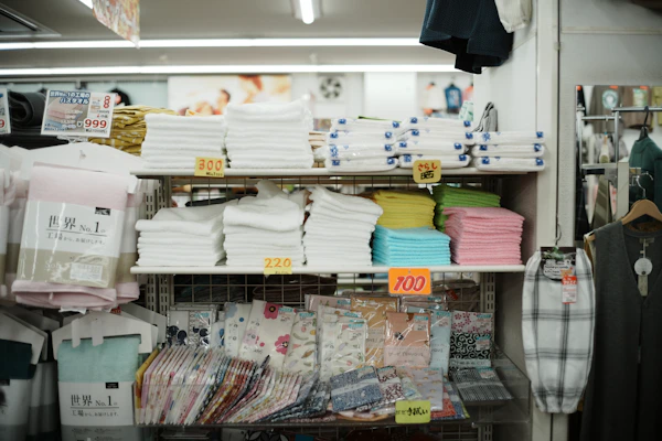 ブティックの整然と畳まれた個別棚