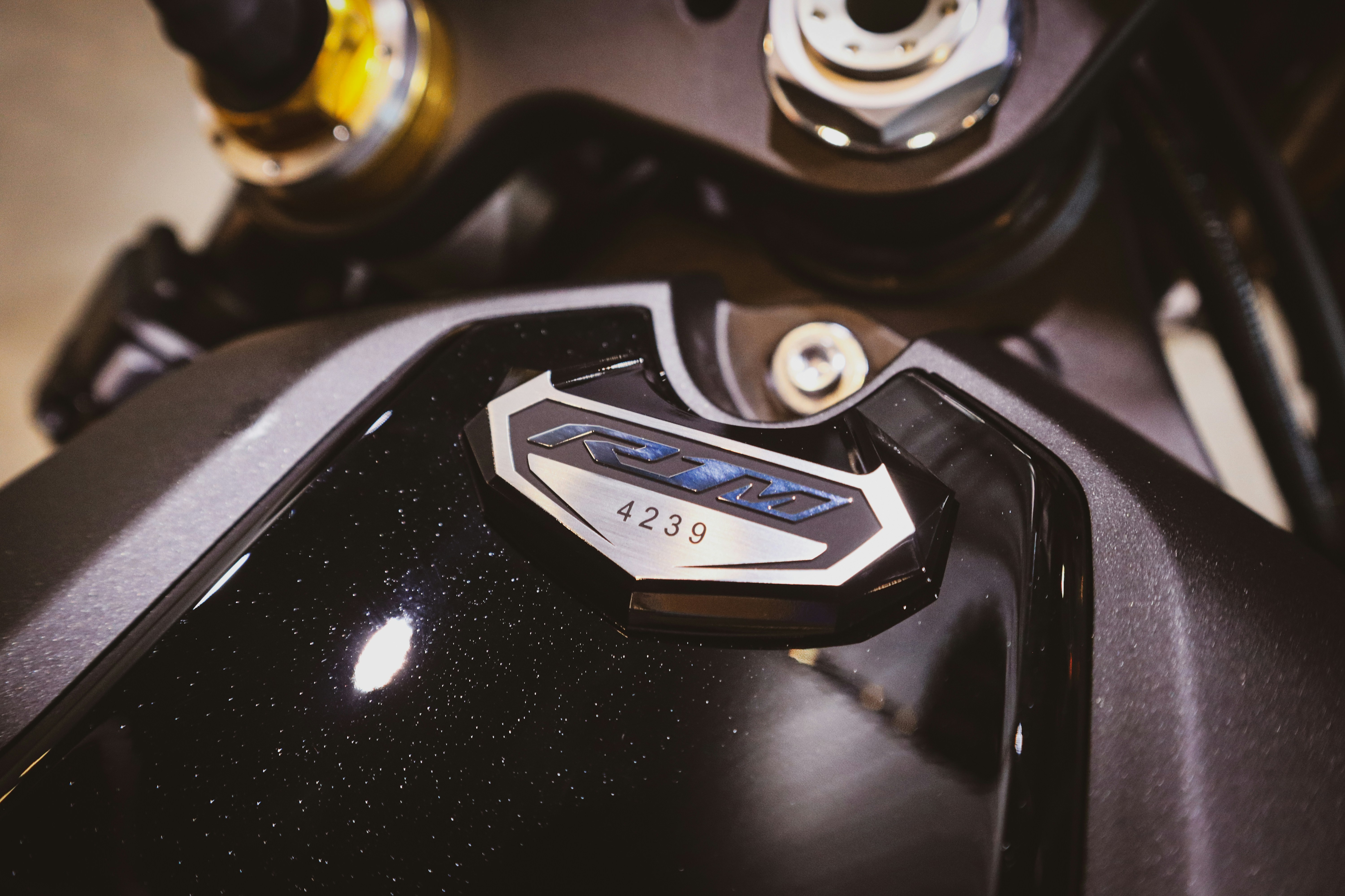 Close-up of a motorcycle's fuel cap
