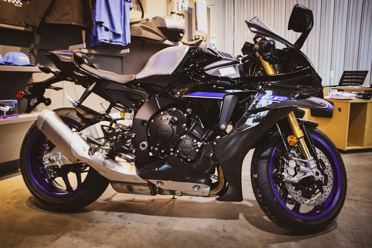 Sport motorcycle in the service bay