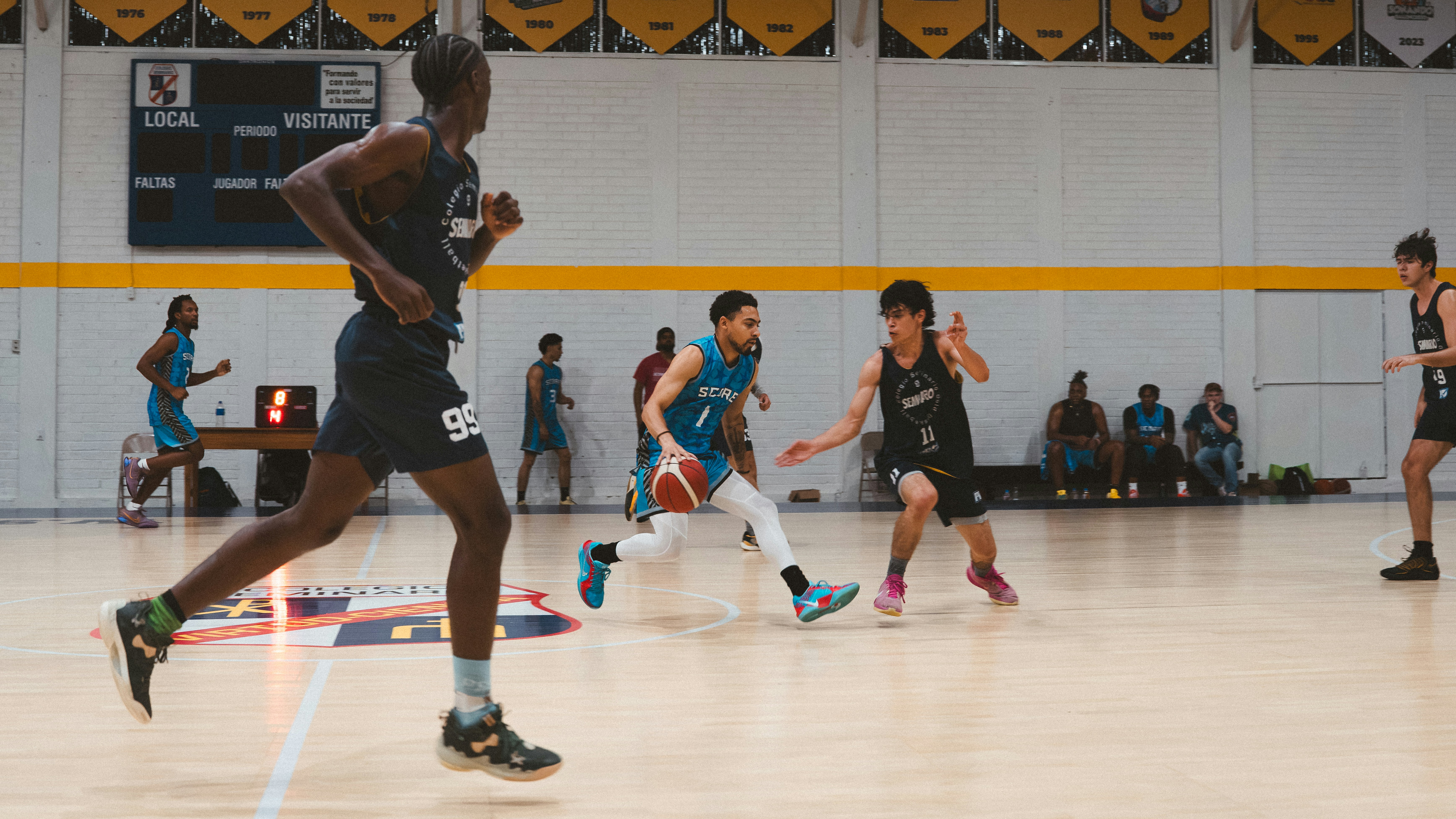 Basketball player defense action