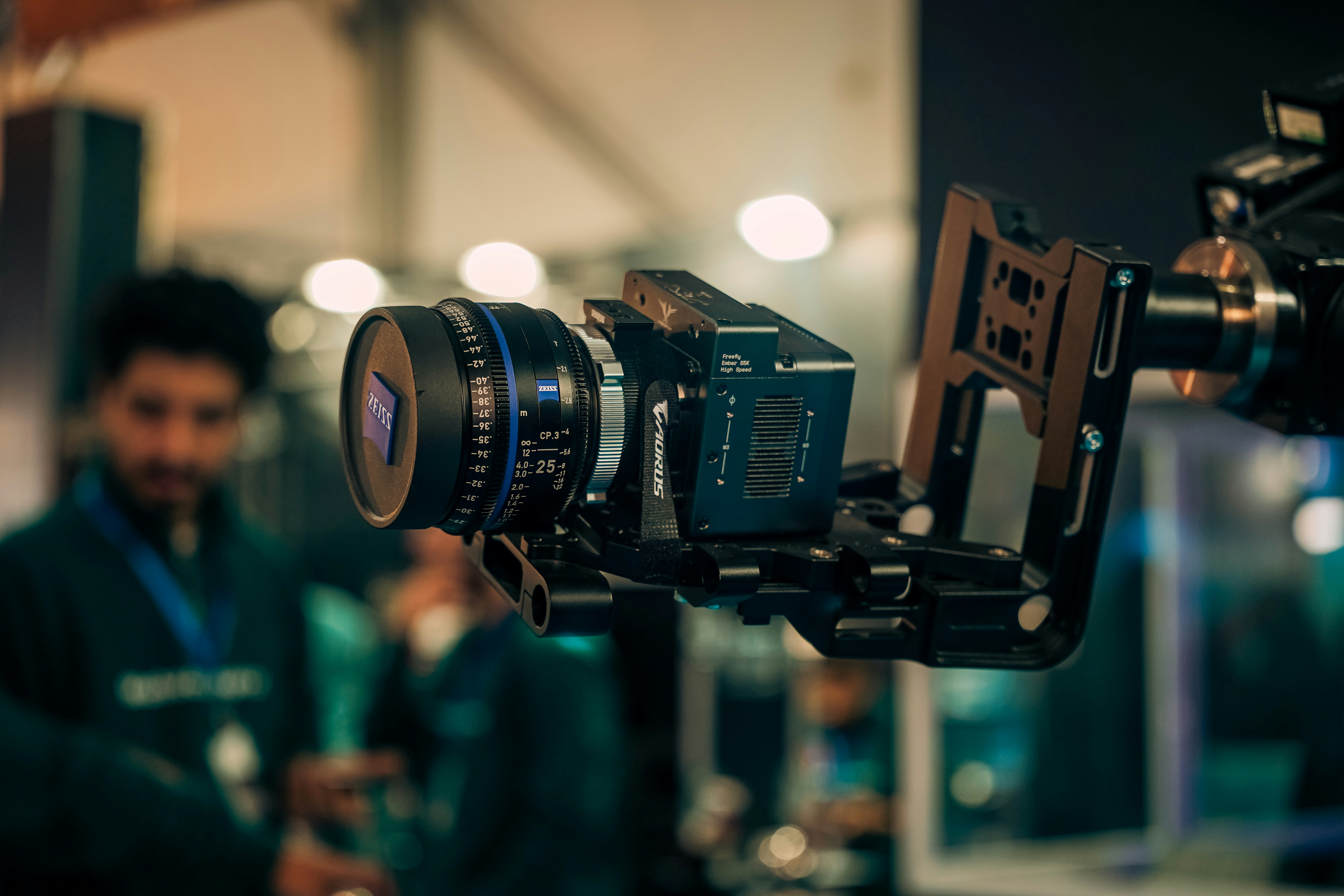 Professional camera rig with lens and lens on display