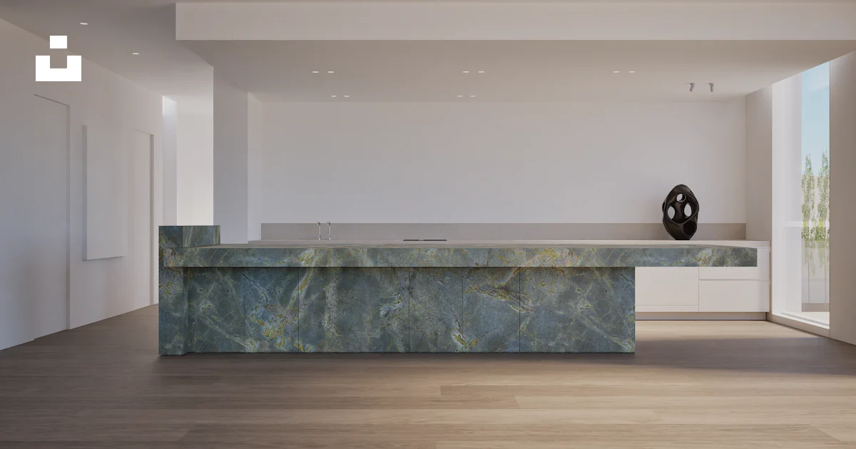 Isa Design Modern kitchen island with green marble countertop. photo – Free ...