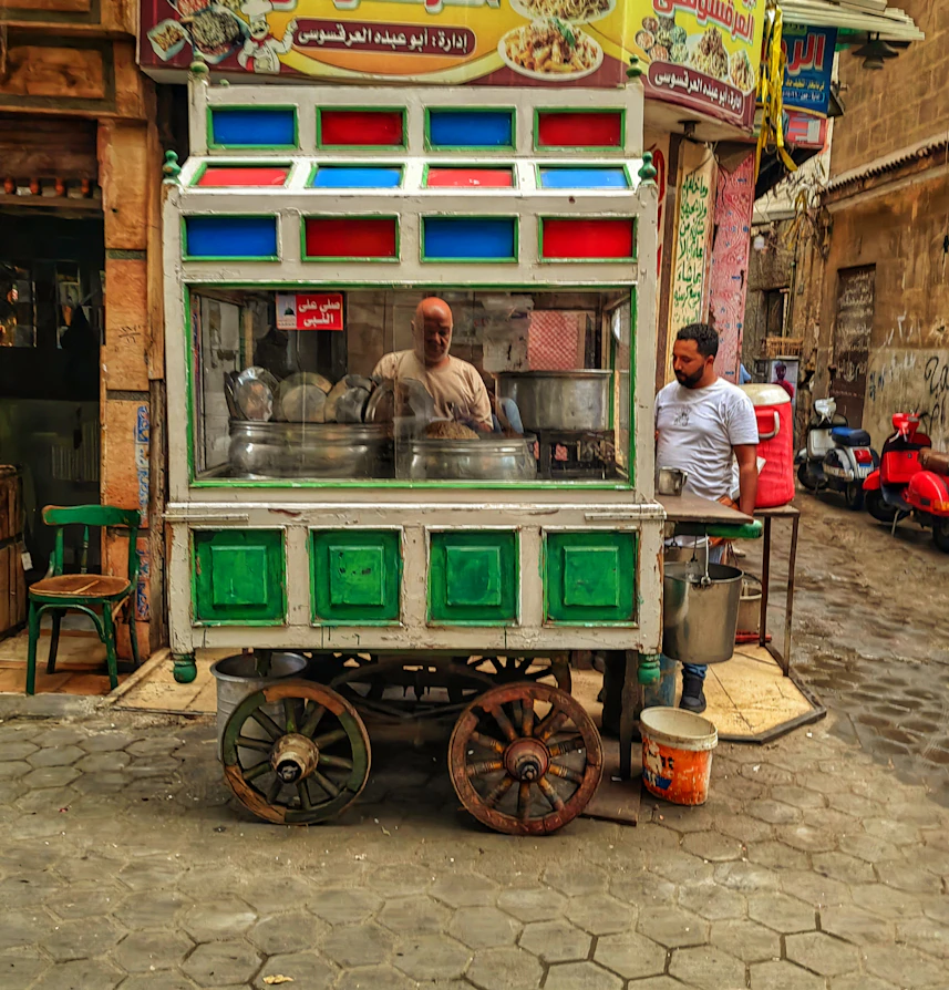 Traditional Egyptian street food and fresh bread