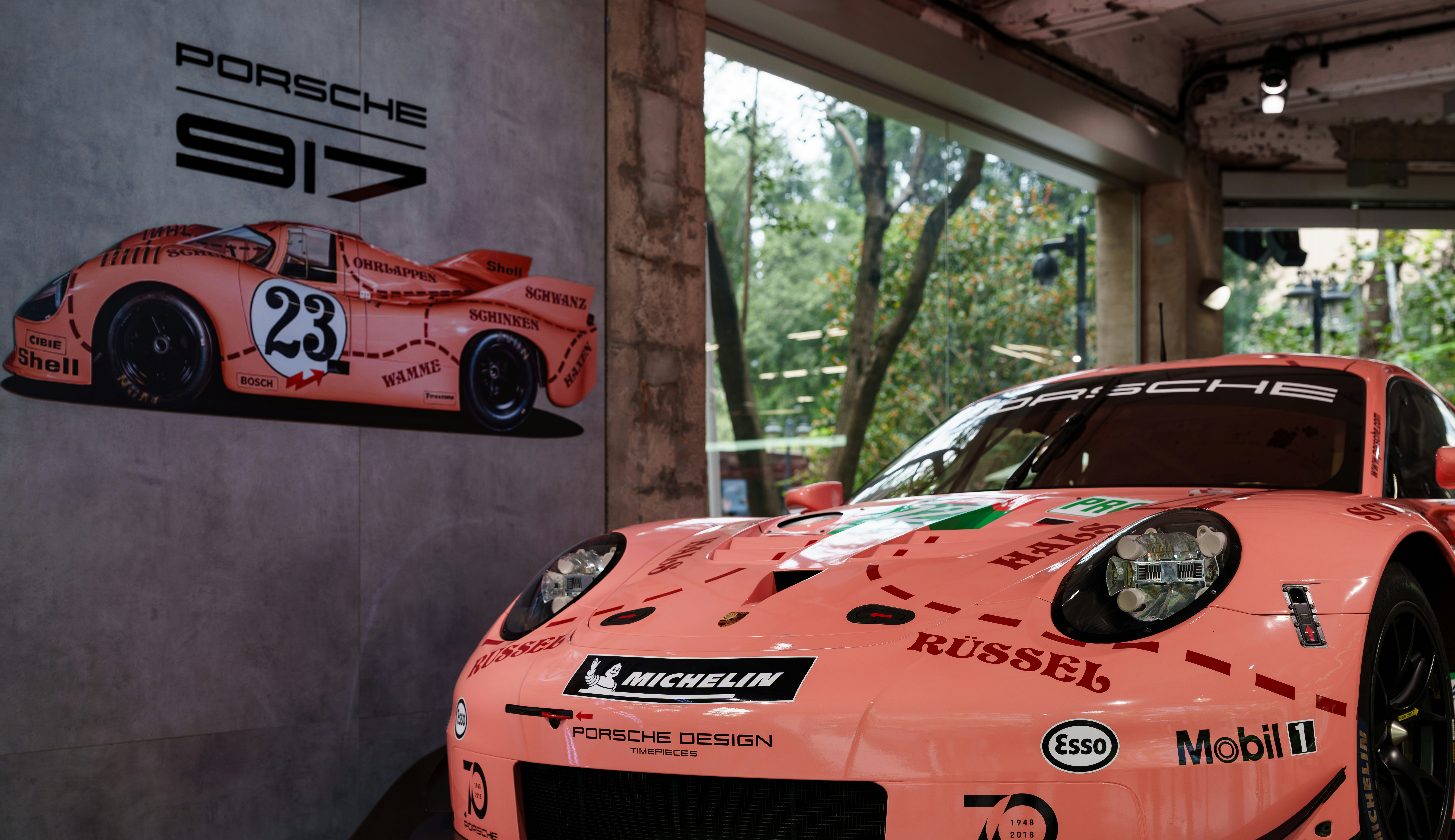 Pink porsche 917 race car with 