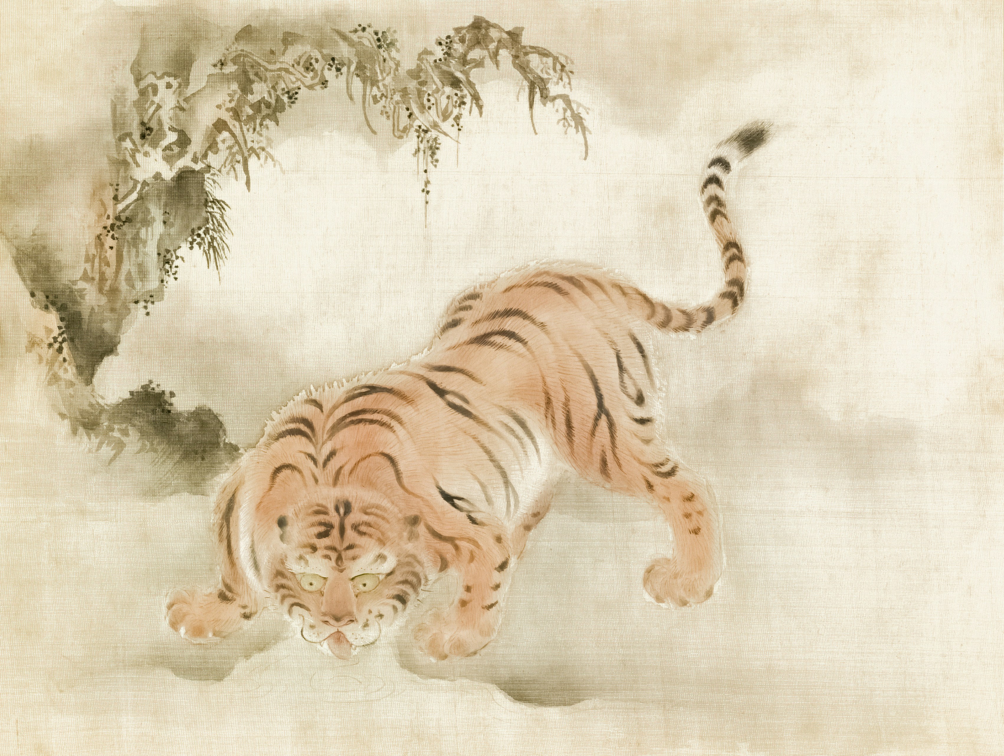 Tiger Isen'in Hoin Eishin (Japanese, 1775-1828) (Artist) Style of Mao Yi (Chinese, active 12th century) (Artist) 1816-1828 (Edo) ink and colors on silk (Japan and Korea ) Credit Line Acquired by William T. or Henry Walters (?) https://art.thewalters.org/object/35.168.9/