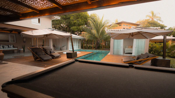 Luxury resort pool with lounge area