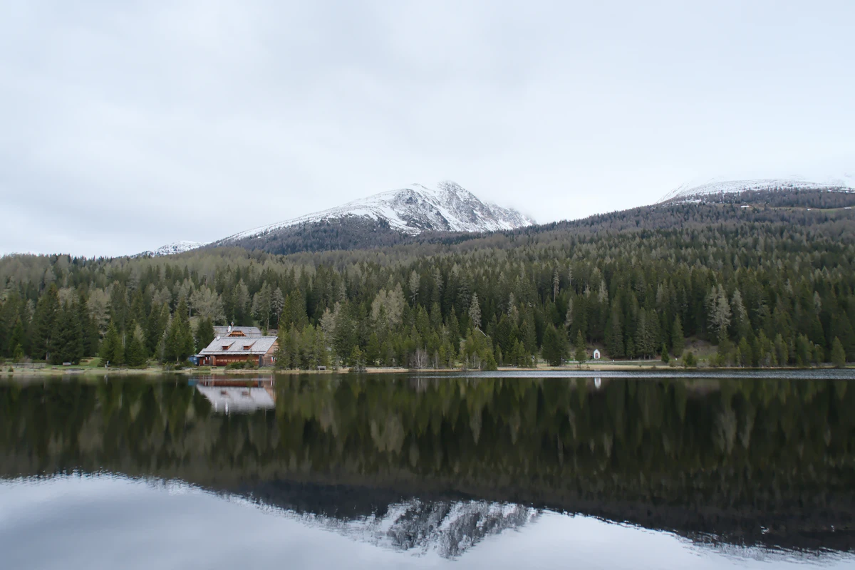 A calm lakeside lodge