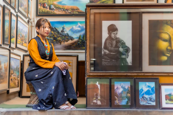 Tamang woman cultural attire art gallery Patan Nepal