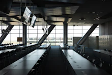 An air traffic control tower at an airport