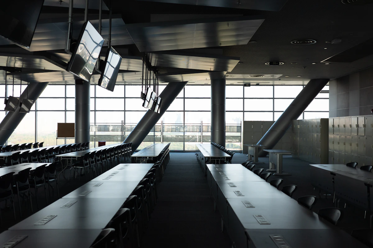 An air traffic control tower at an airport