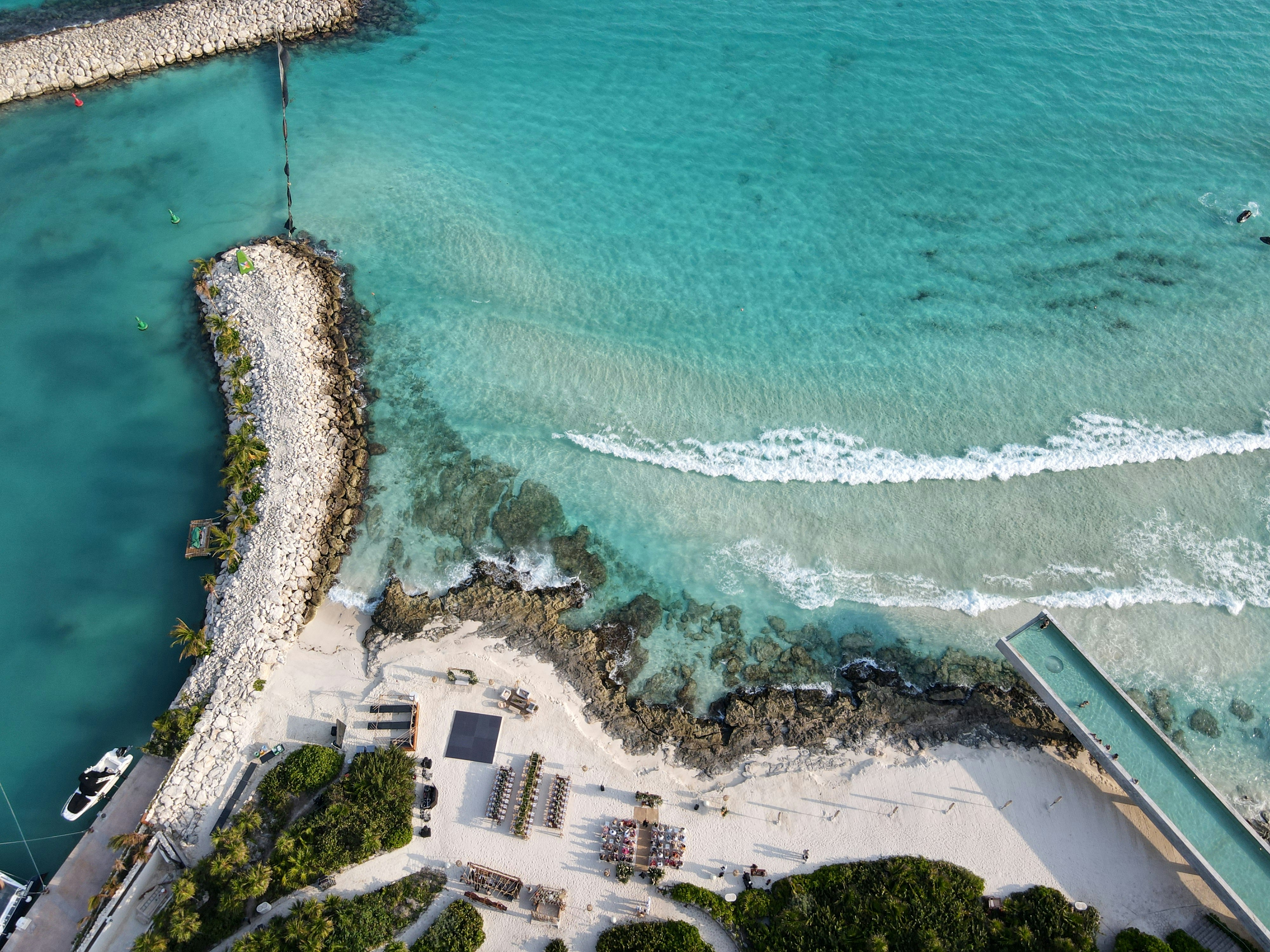 Bird's eye view of beachfront wedding