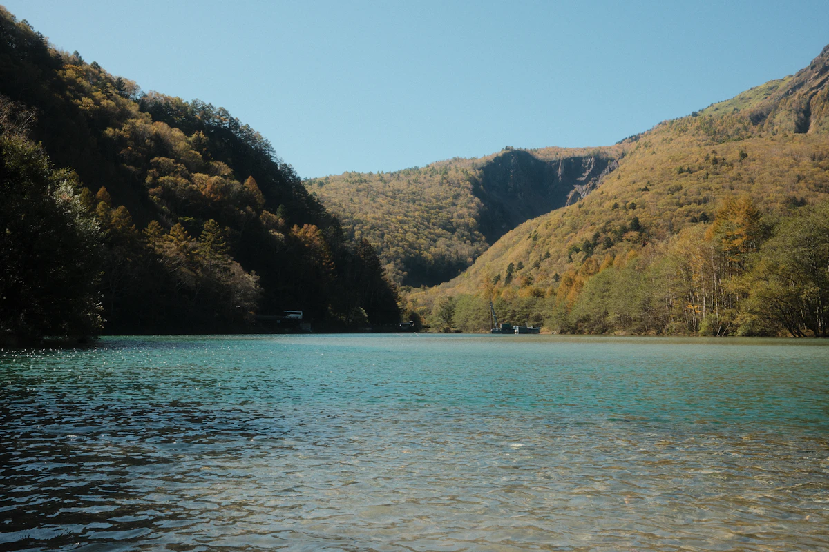 Alpine river valley with mountains
