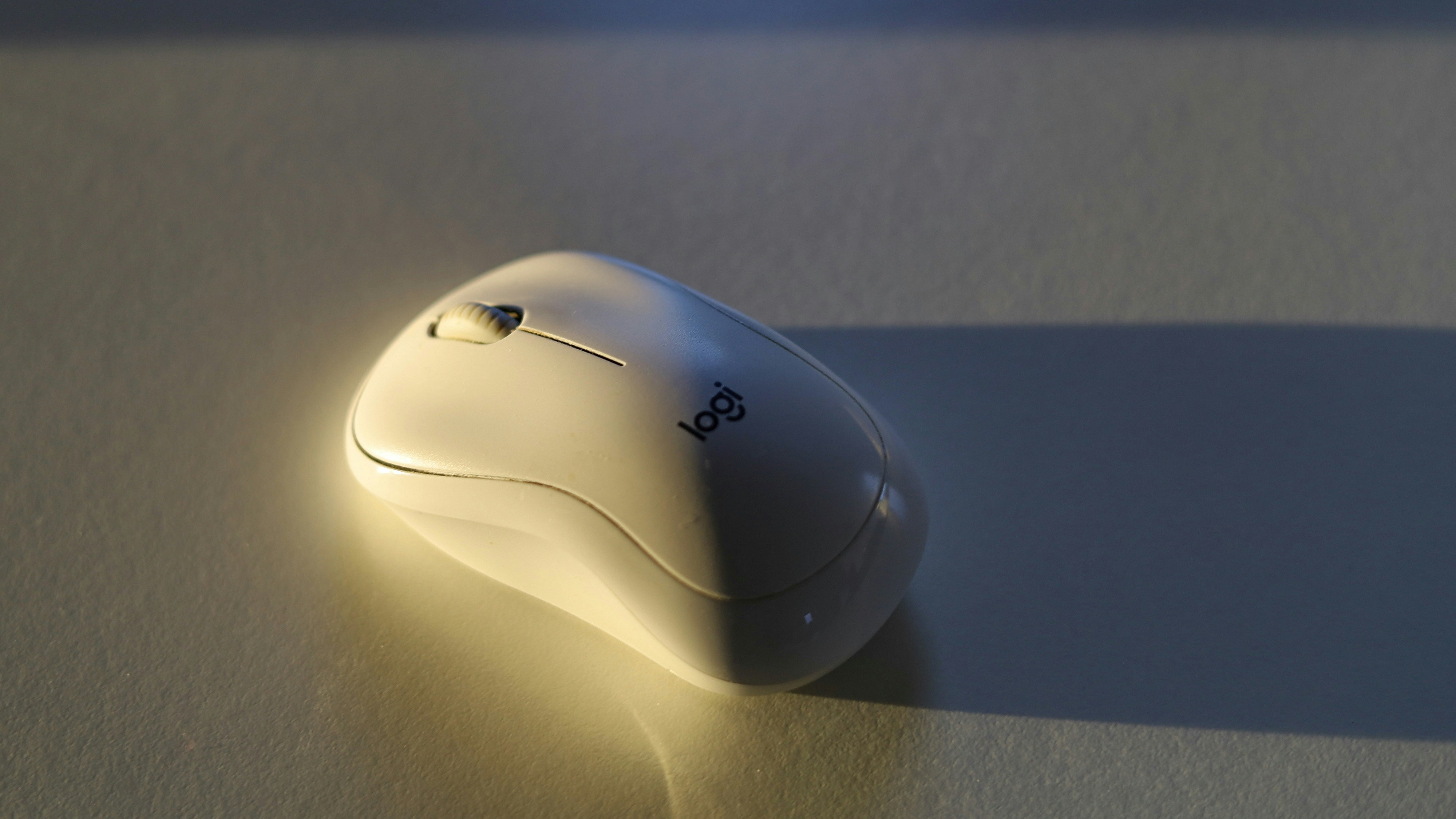 A white computer mouse casting a shadow