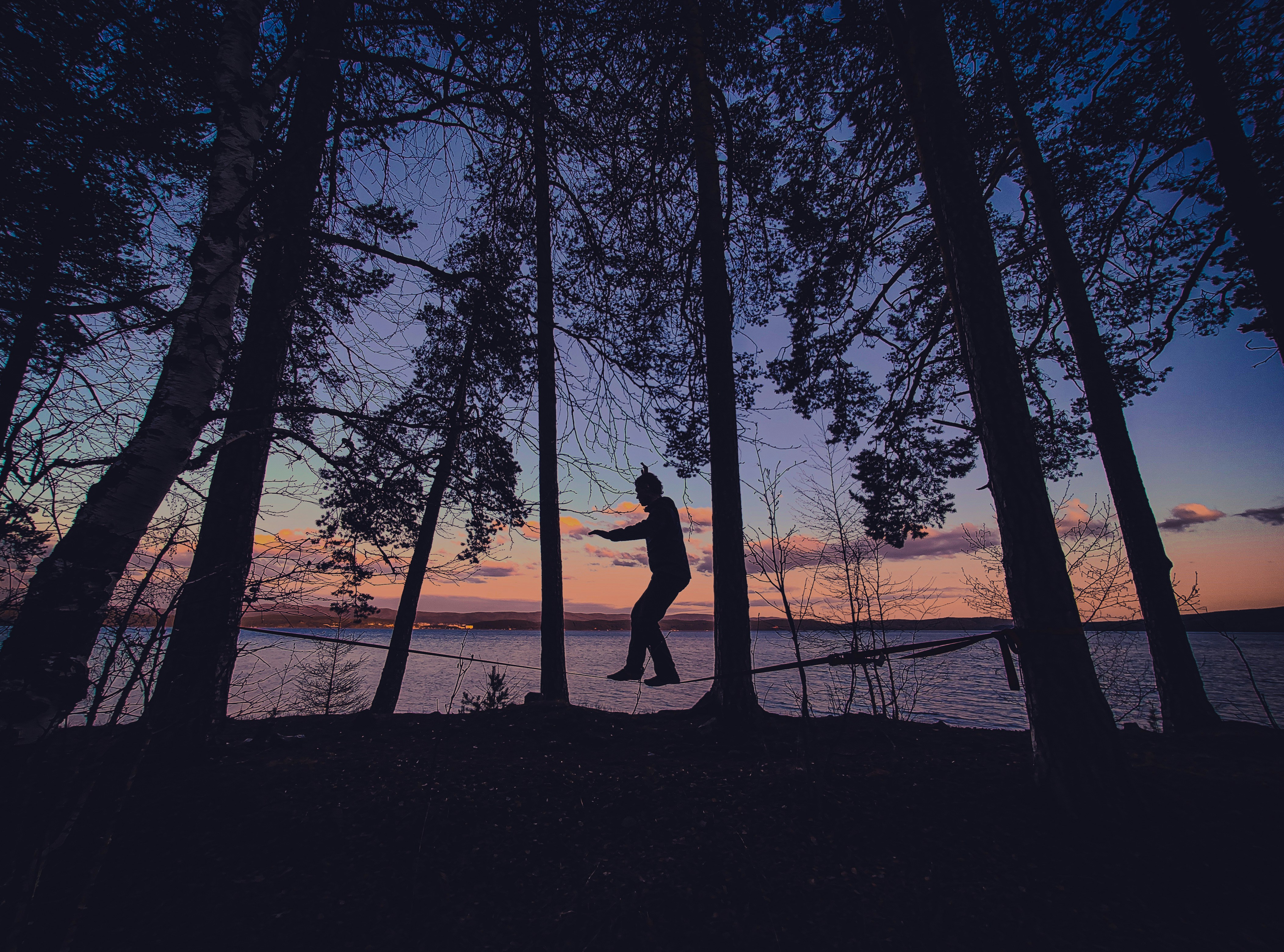 Athlete balancing at sunset