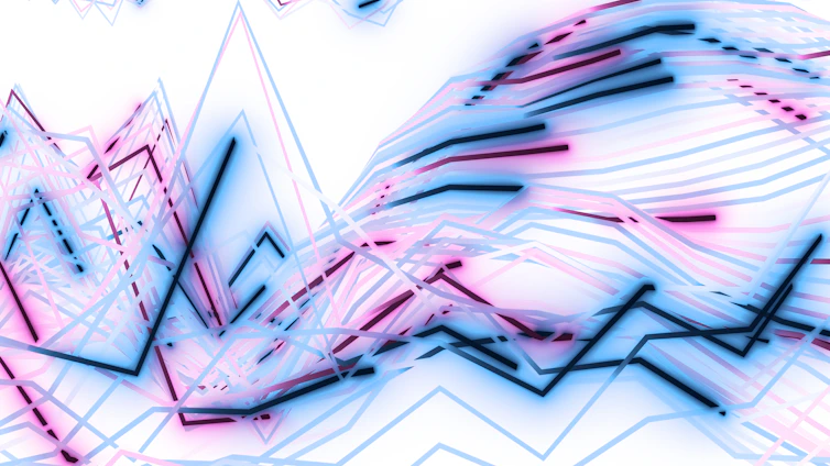 Abstract lines and graphs with blue and pink hues