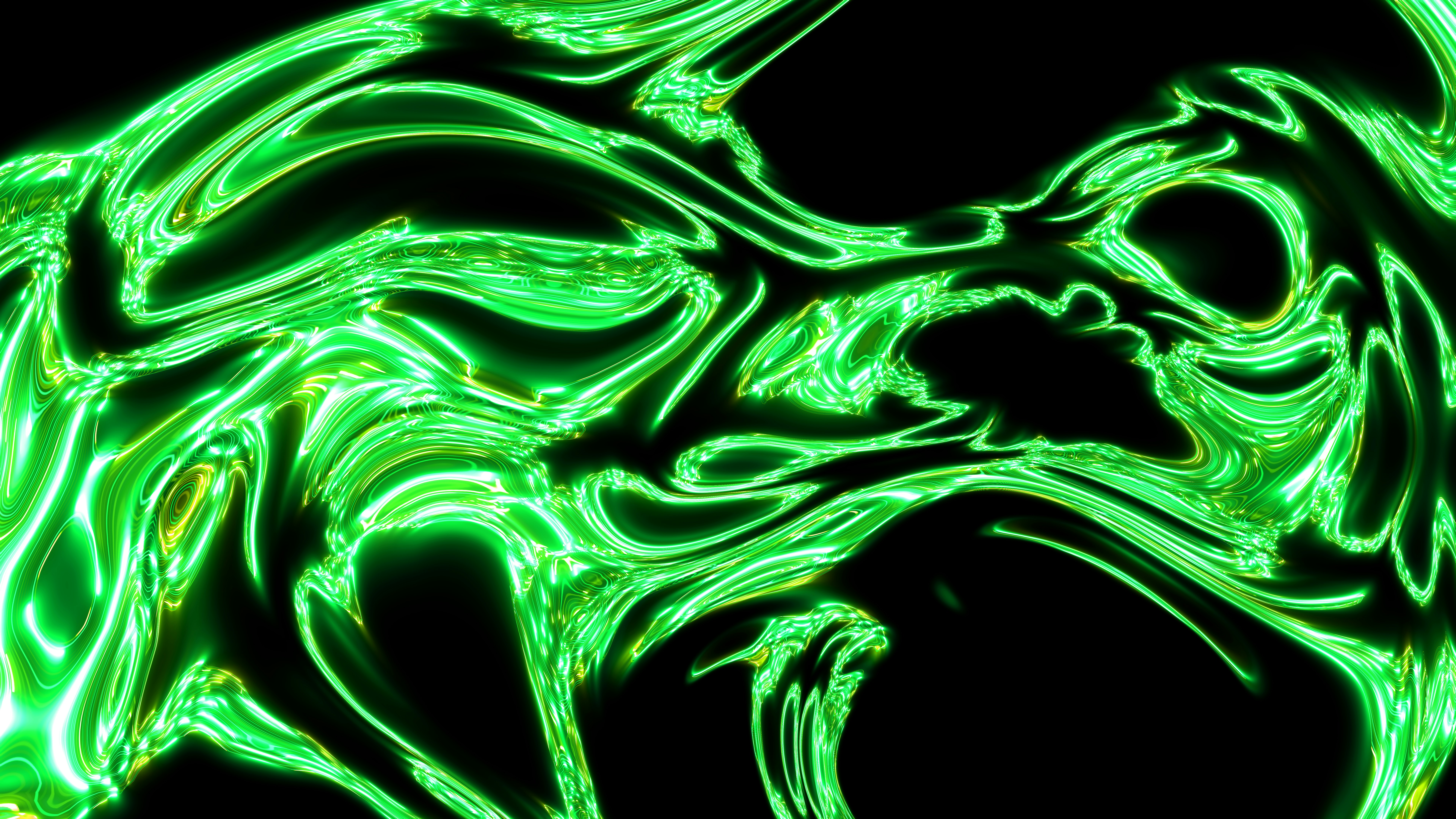 黒い背景に抽象的な渦巻く緑色の光のパターンの写真 – Unsplashの要約の無料画像, image size:3000x1688