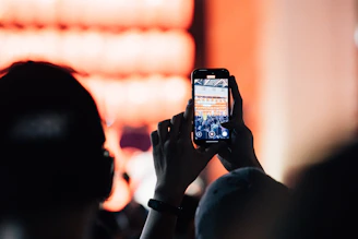 Person holding smartphone capturing an event