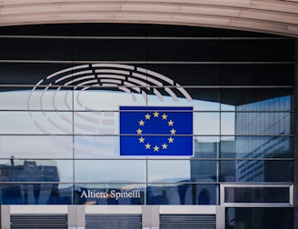 European union flag on modern building facade