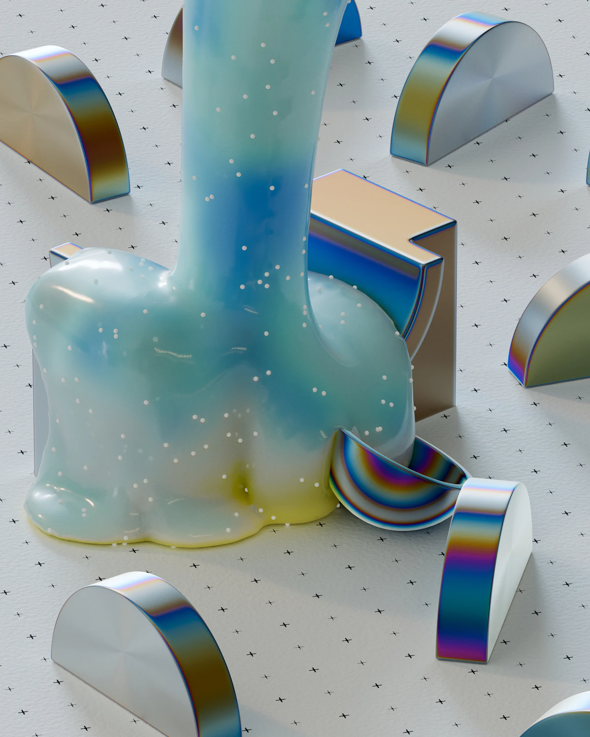 Glossy iridescent clear slime with a shiny surface