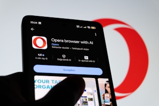 Smartphone displaying opera browser with ai