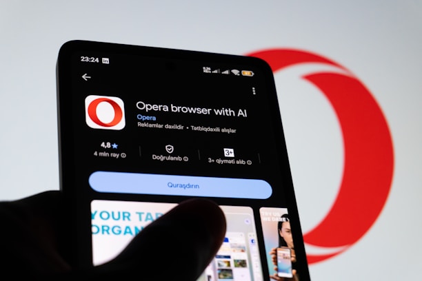 Smartphone displaying opera browser with ai