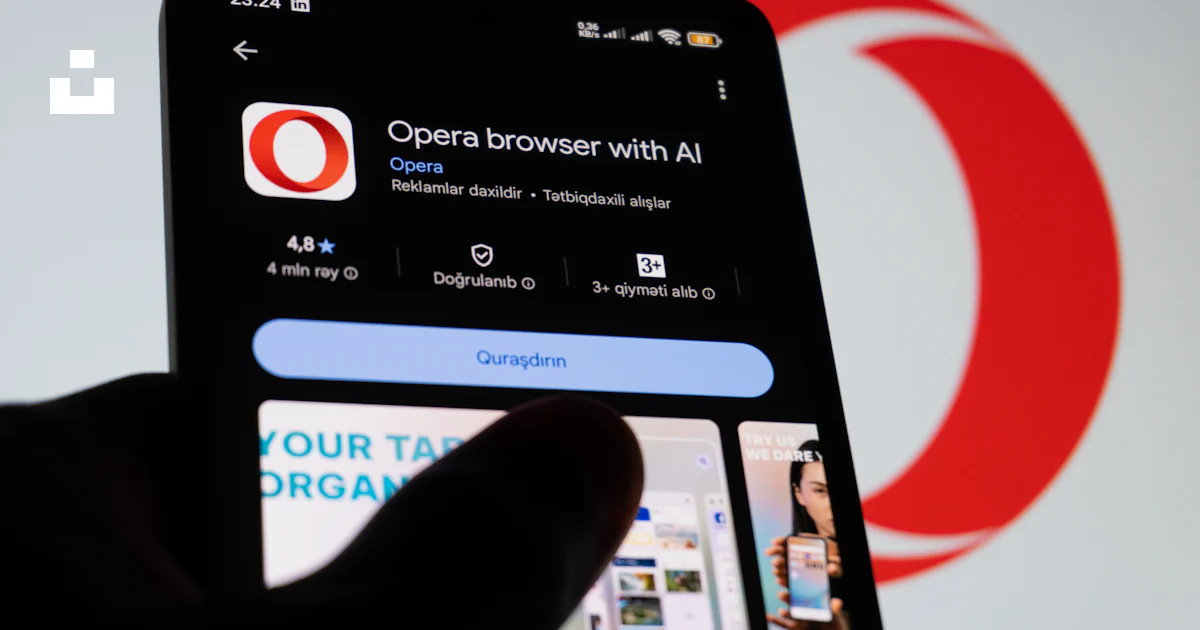 Smartphone displaying opera browser with ai photo – Free Technology ...