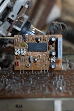 Close-up of a vintage electronic circuit board