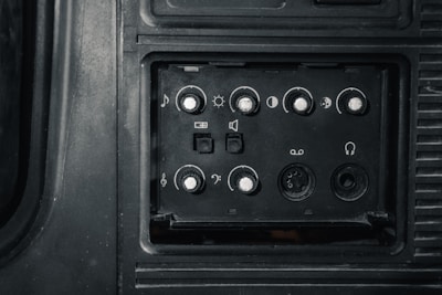 Close-up of old cassette player controls