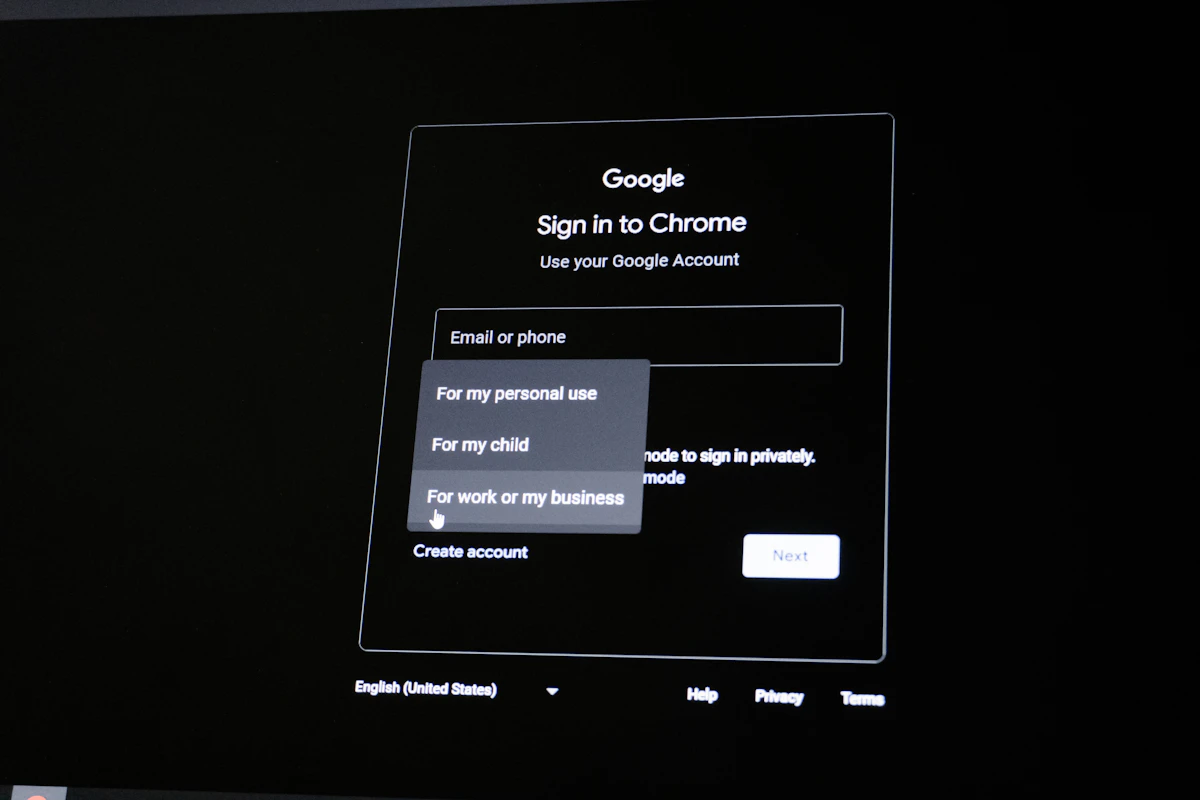 Pantalla de inicio de sesión de Google en Chrome