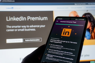 Smartphone displaying linkedin premium interface