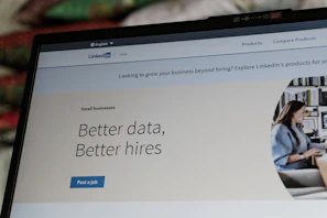 Linkedin website displaying 'better data, better hires' slogan.