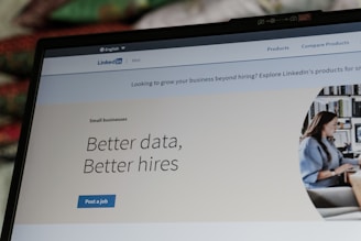 Linkedin website displaying 'better data, better hires' slogan.