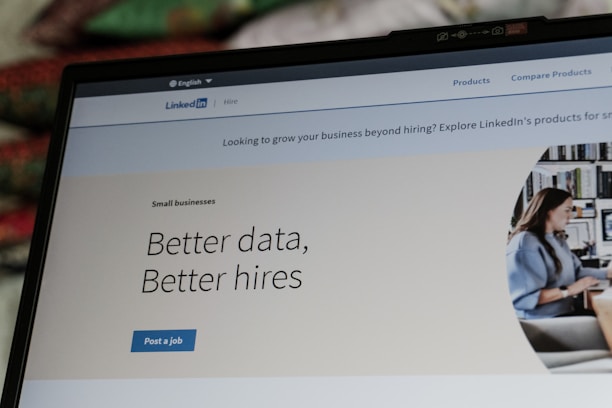 Linkedin website displaying 'better data, better hires' slogan.