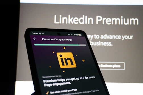 Smartphone displaying linkedin premium page