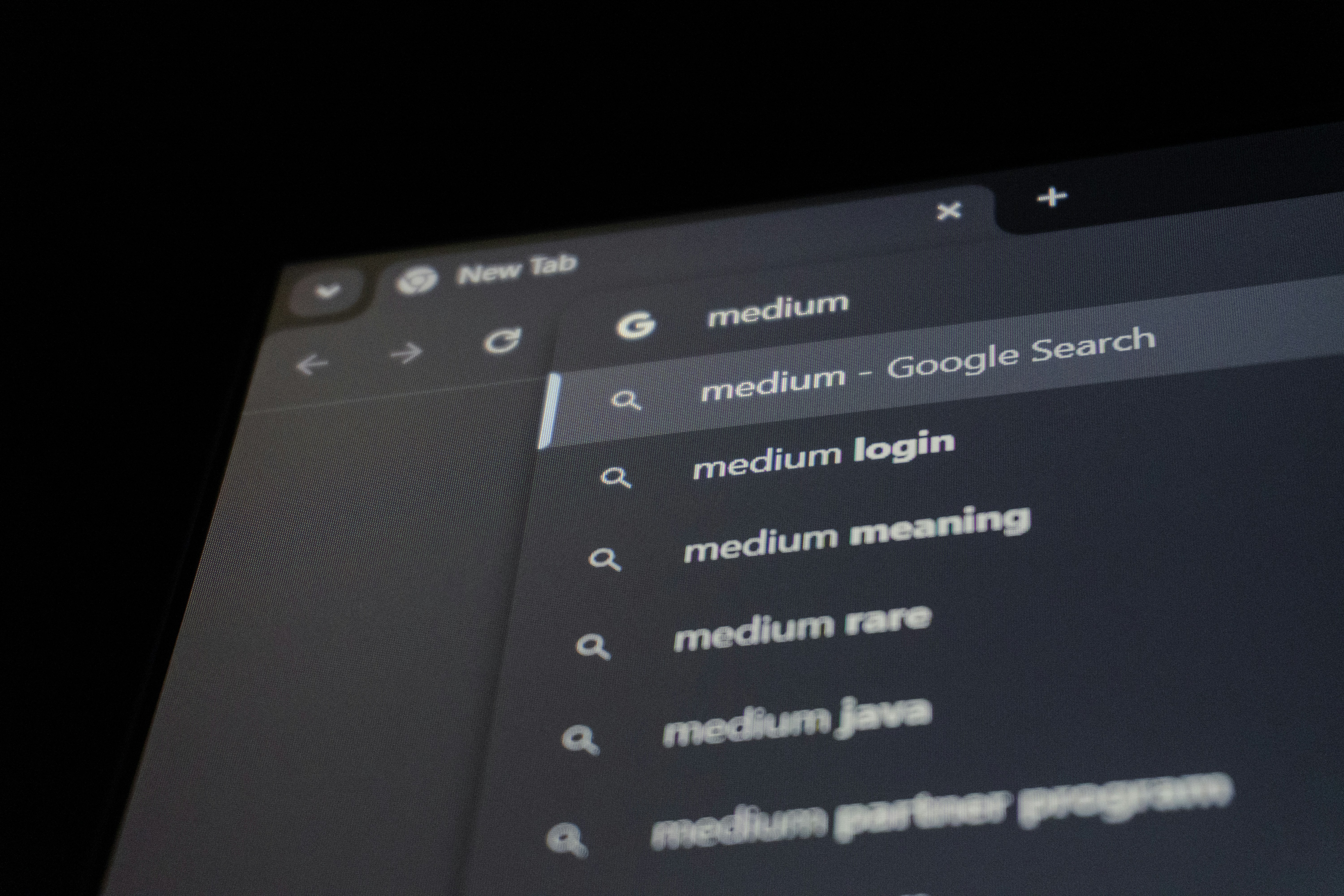 Browser search bar with medium suggestions