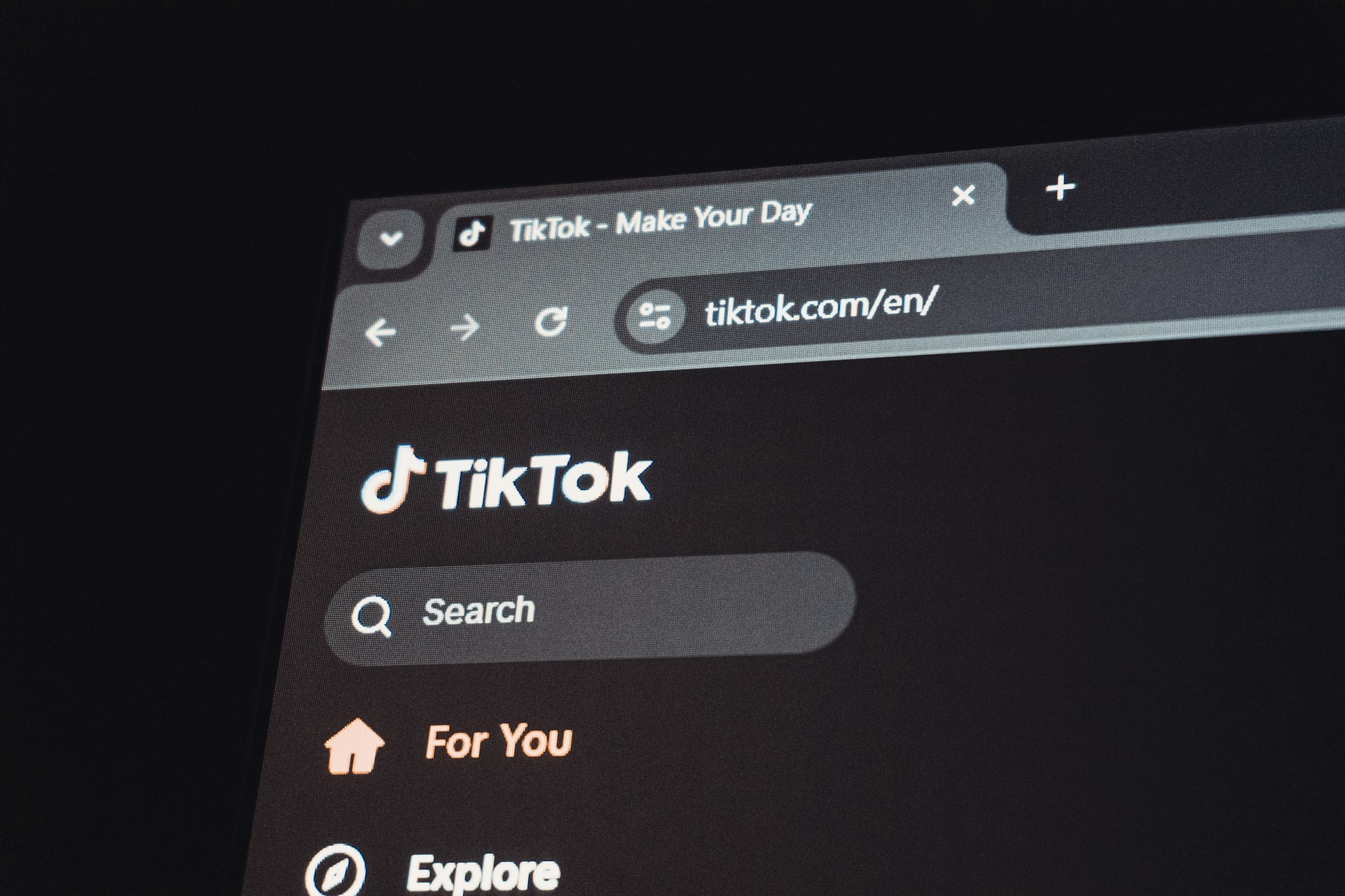 Tiktok website displayed on a computer screen.