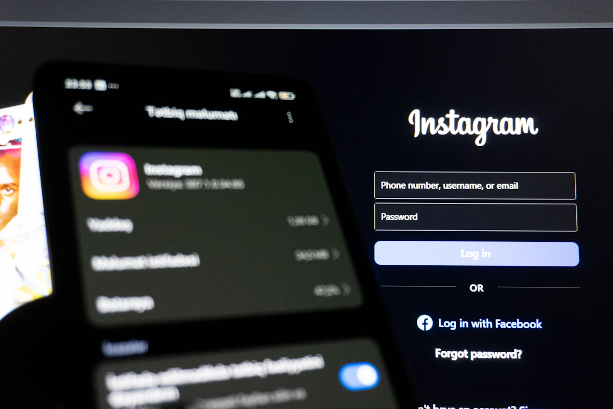 Instagram app on phone and login screen