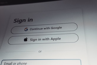 Sign in options with google and apple accounts.