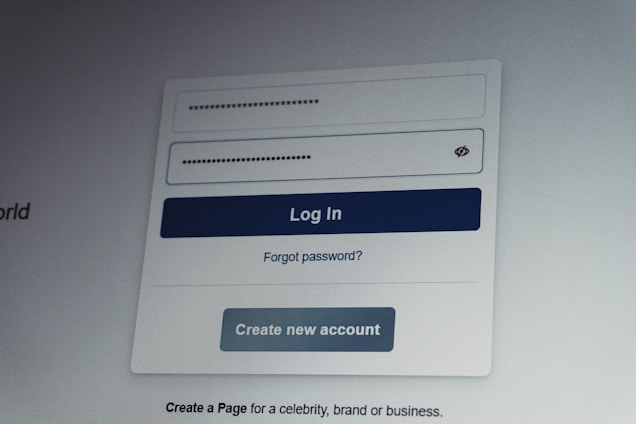 Facebook login screen with username and password fields.