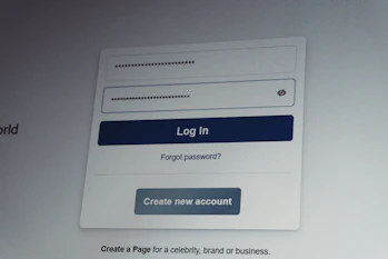 Facebook login screen with username and password fields