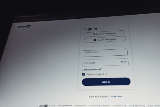 Linkedin sign in page with email and password fields.