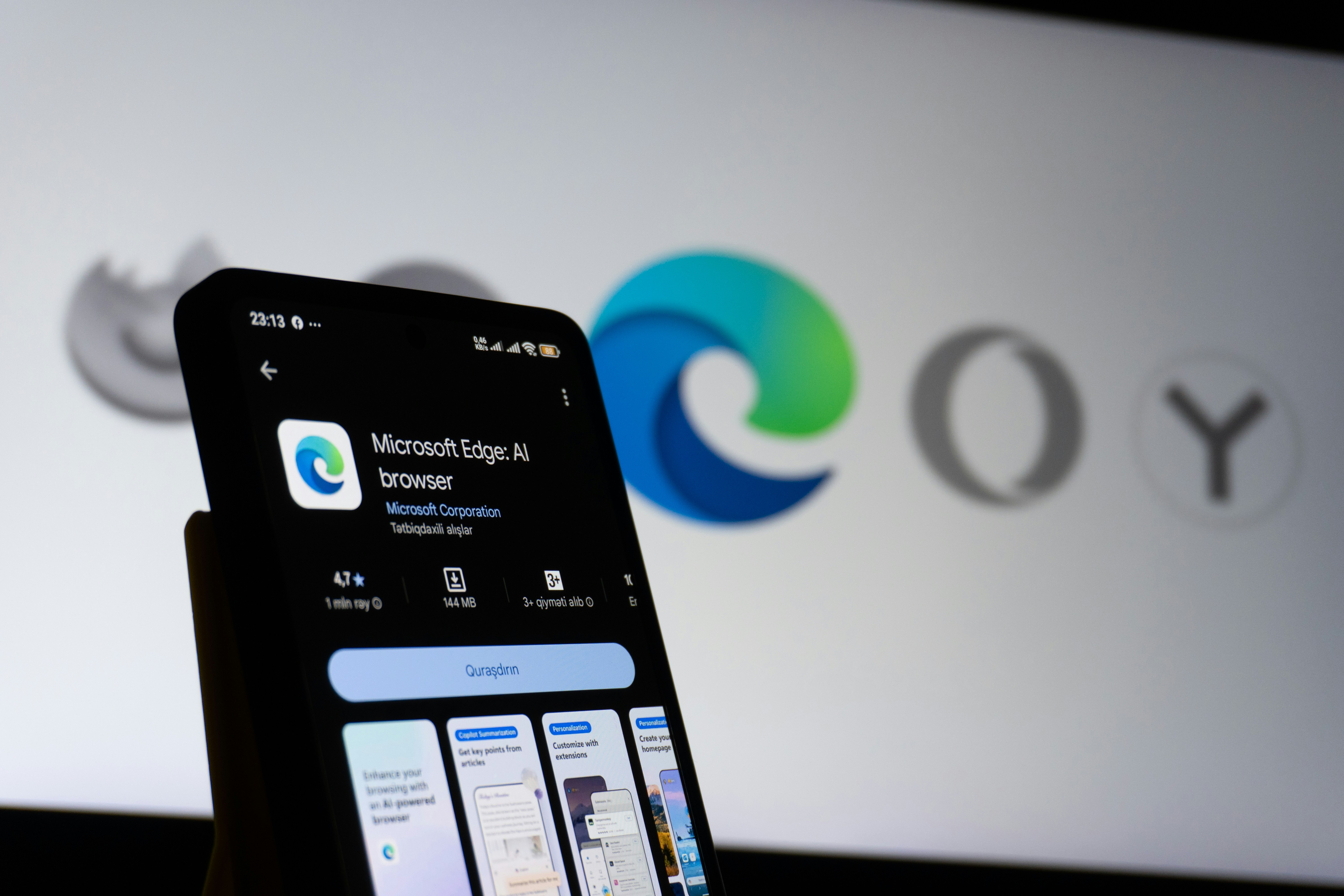 Microsoft edge app displayed on smartphone screen