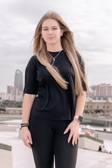 Young woman with long blonde hair outdoors