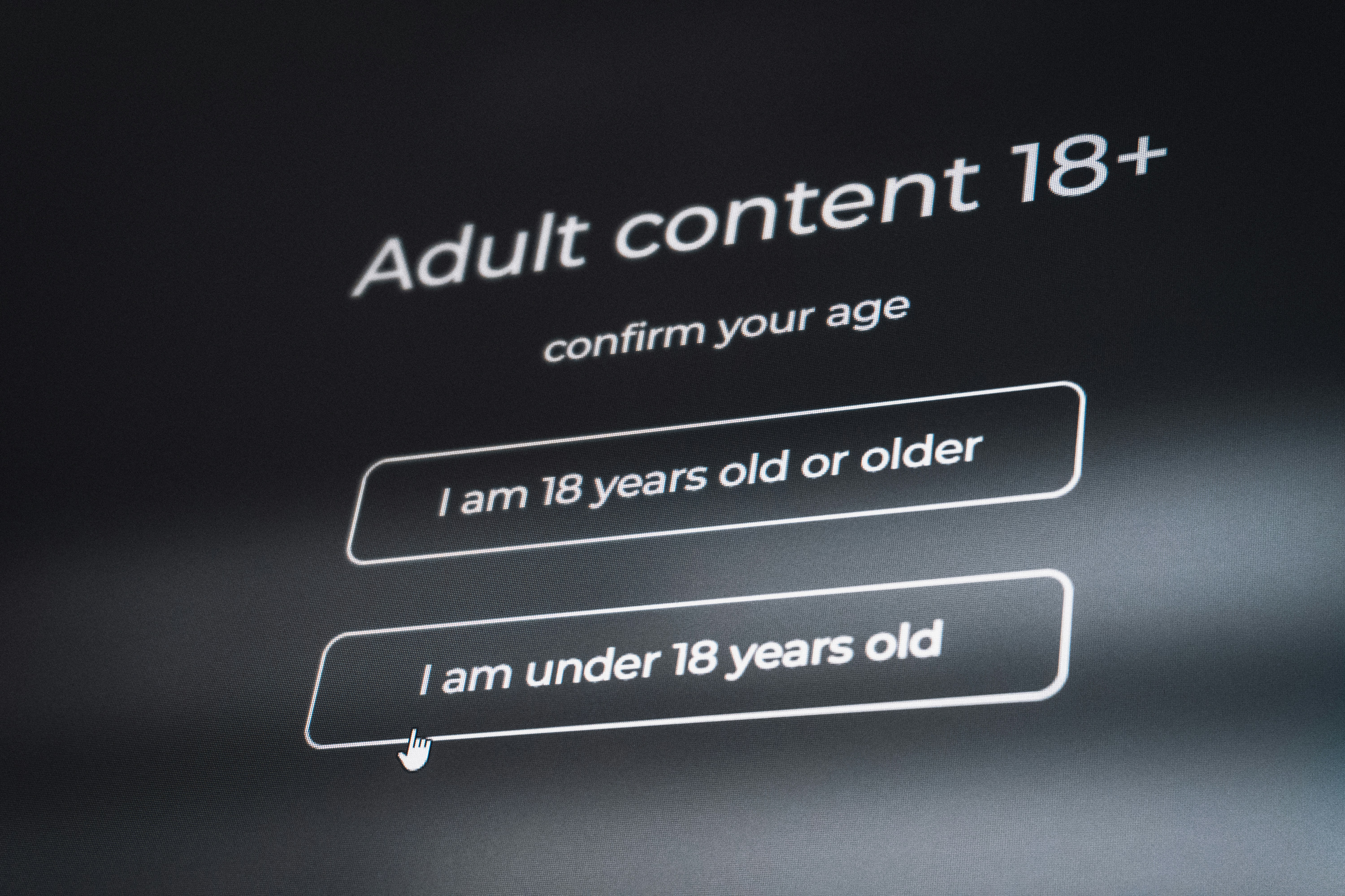 Adult content confirmation screen with age verification buttons