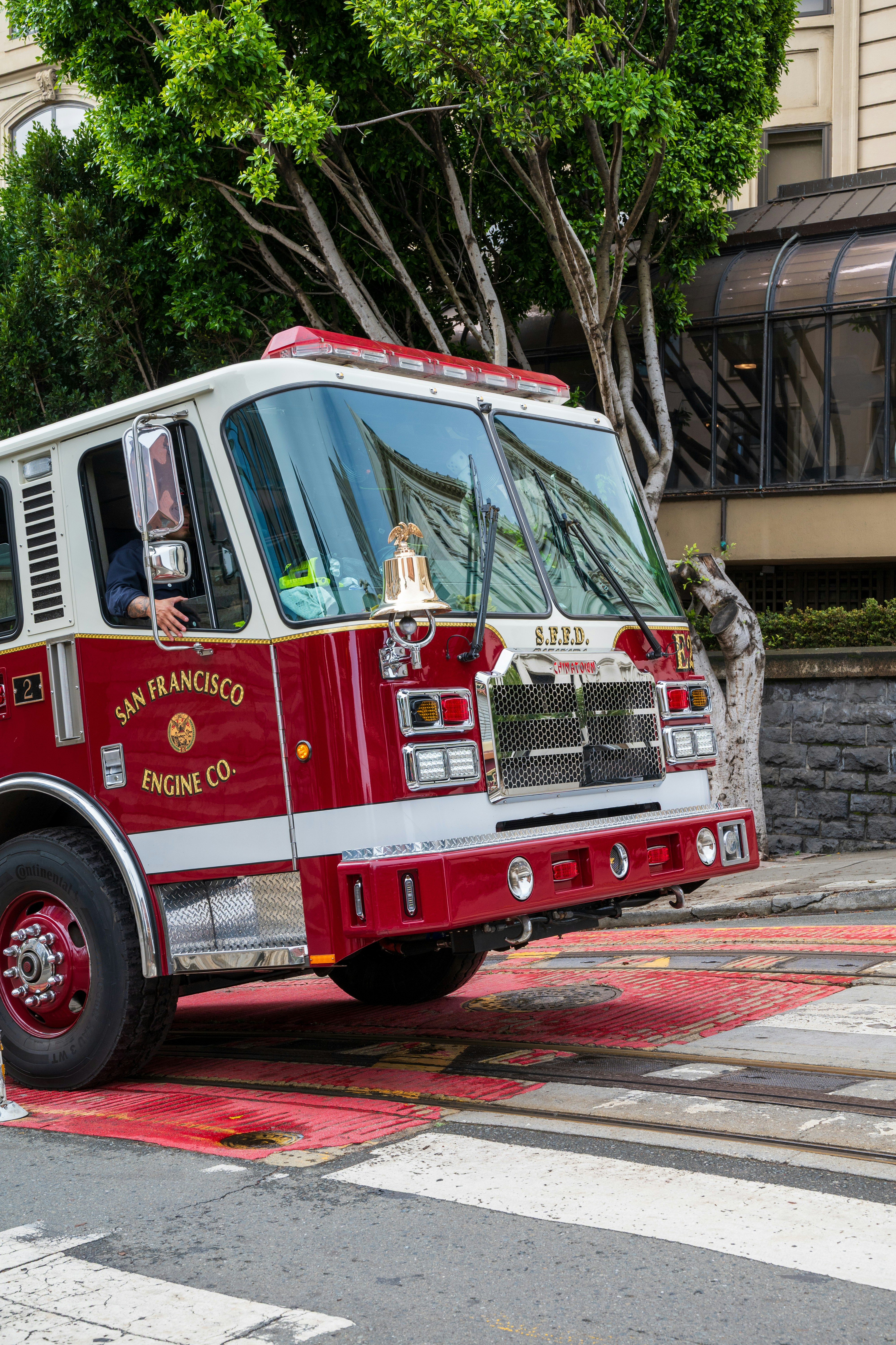 San francisco fire engine driving on street