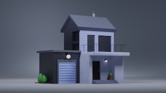 A cartoon-style house with a garage.